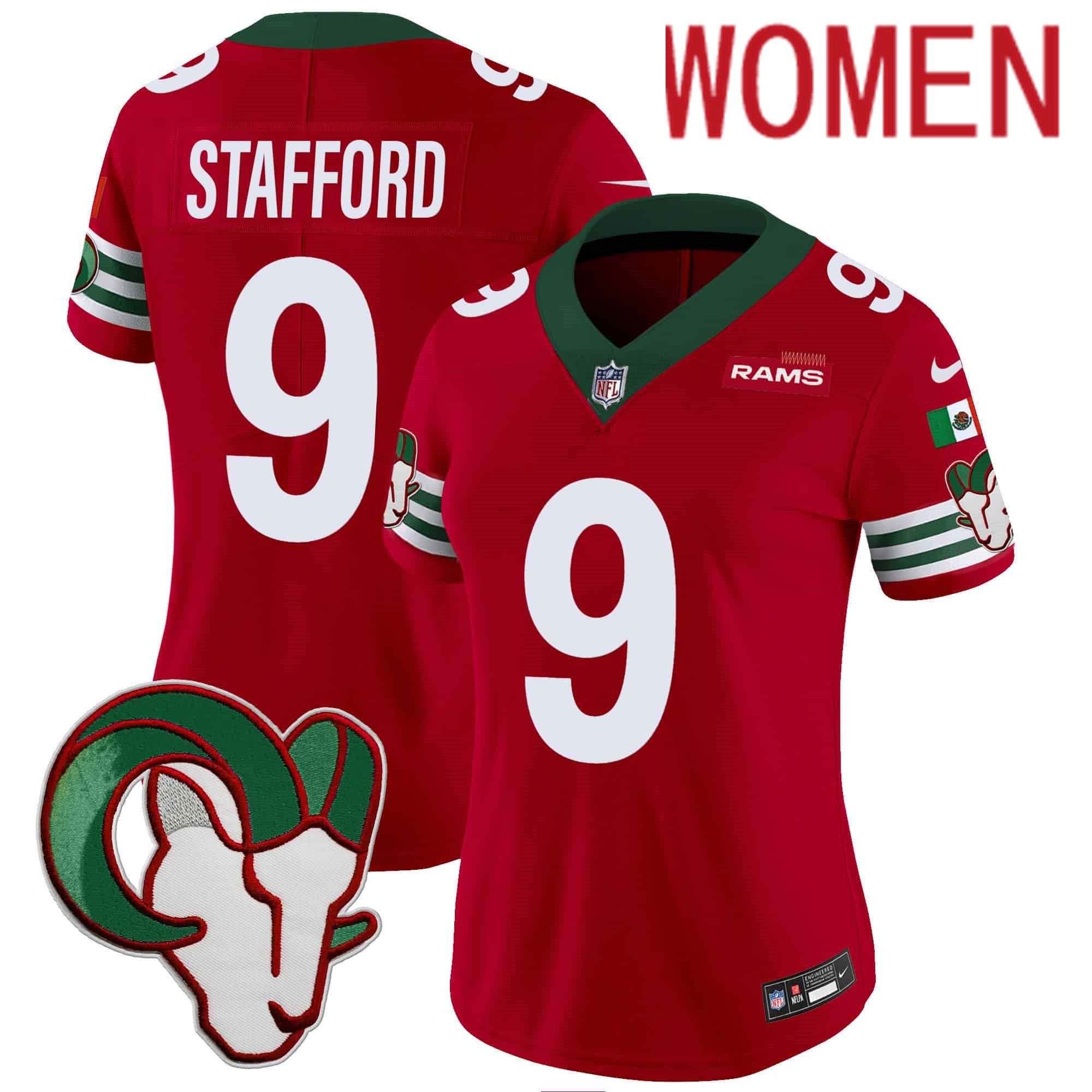 Women Los Angeles Rams #9 Stafford Red 2024 Nike Mexico Vapor Limited NFL Jersey style 1